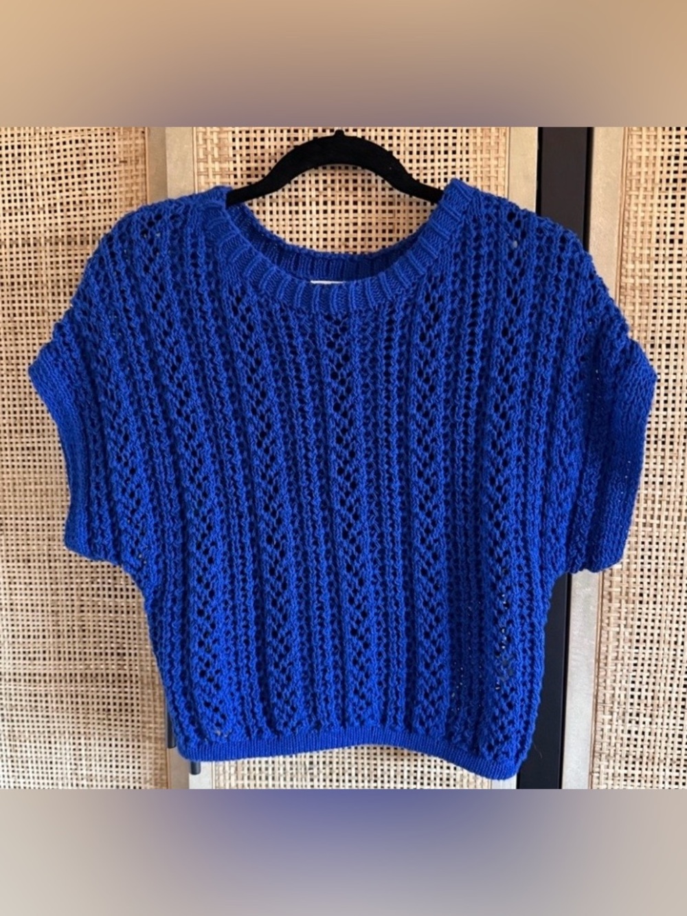 NWT Z Supply Ballast Crochet Open Knit Short Sleeve Sweater Top Royal Blue Small